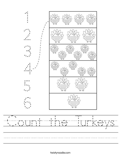 Count the Turkeys Worksheet Twisty Noodle Count the Turkeys Worksheet Twisty Noodle