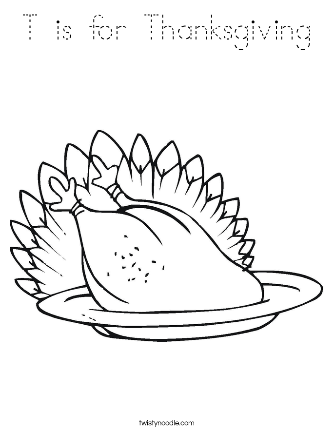 T is for Thanksgiving Coloring Page