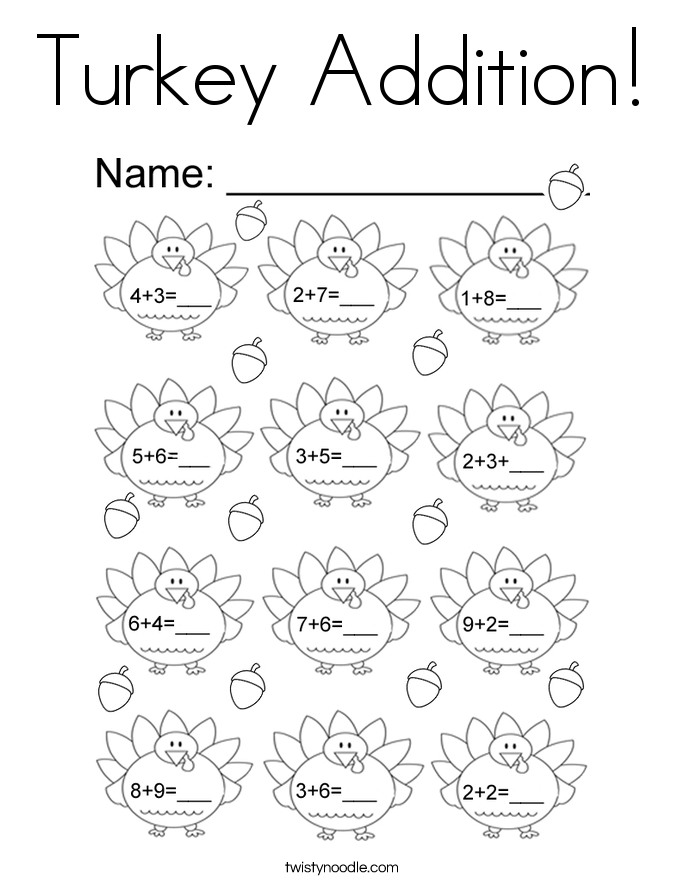 Turkey Addition Coloring Page - Twisty Noodle