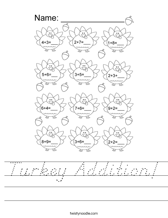 Turkey Addition! Worksheet