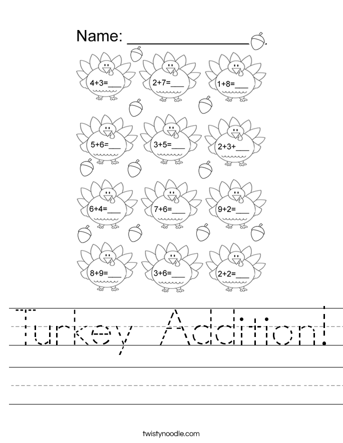 Turkey Addition! Worksheet