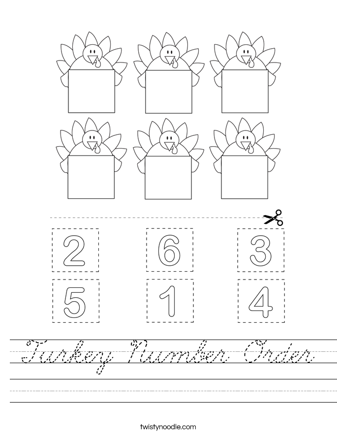 Turkey Number Order Worksheet