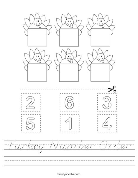 Turkey Number Order Worksheet