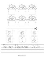 Turkey Number Order Handwriting Sheet