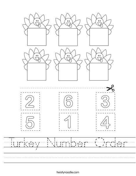 Turkey Number Order Worksheet