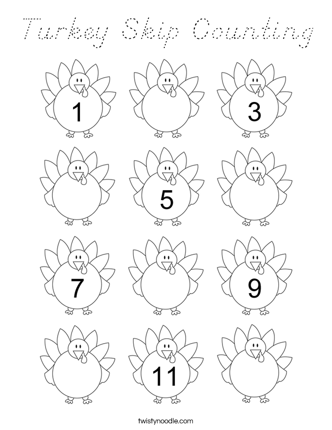 Turkey Skip Counting Coloring Page
