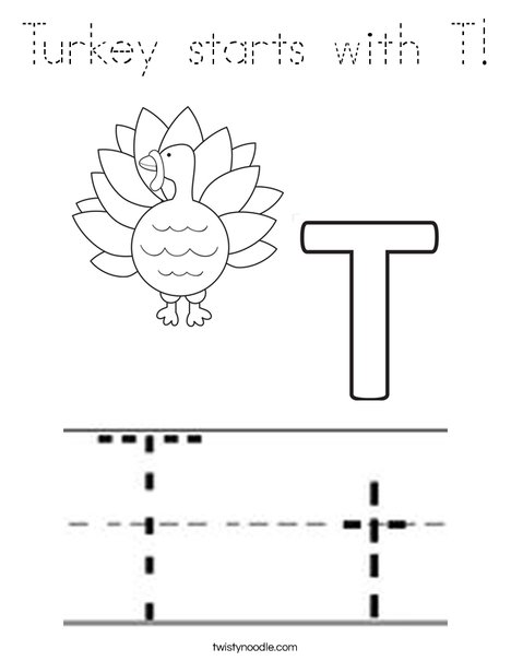 Turkey starts with T! Coloring Page