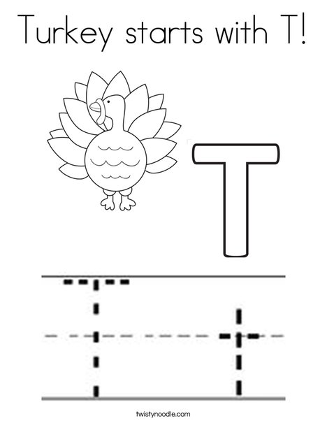 Turkey starts with T Coloring Page - Twisty Noodle Turkey starts with T Coloring Page - Twisty Noodle