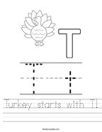 Turkey starts with T Handwriting Sheet