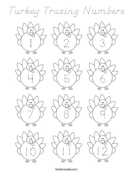 Turkey Tracing Numbers Coloring Page
