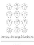 Turkey Tracing Numbers Handwriting Sheet