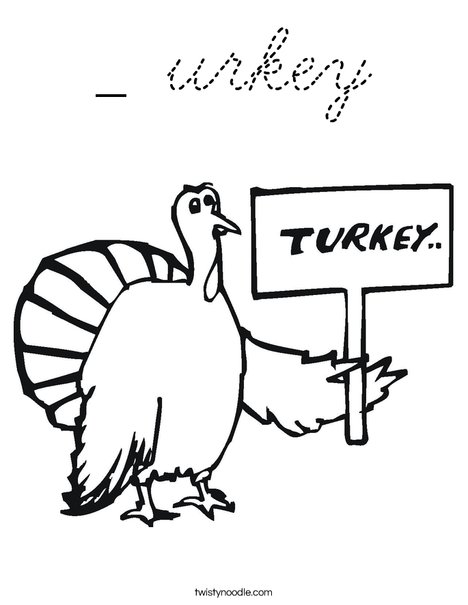 Turkey with Sign Coloring Page