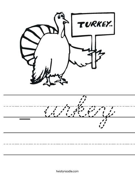 Turkey with Sign Worksheet