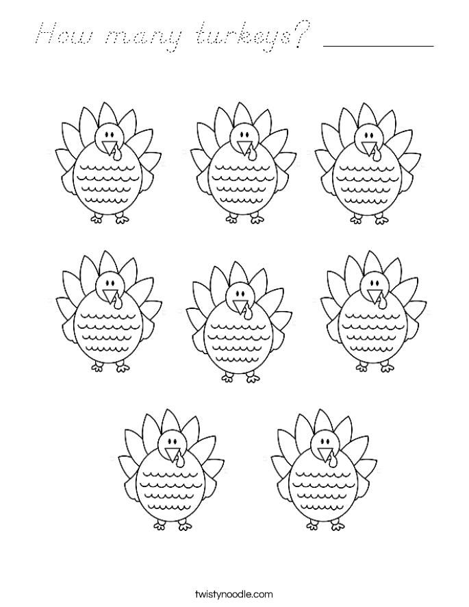 How many turkeys? _______ Coloring Page