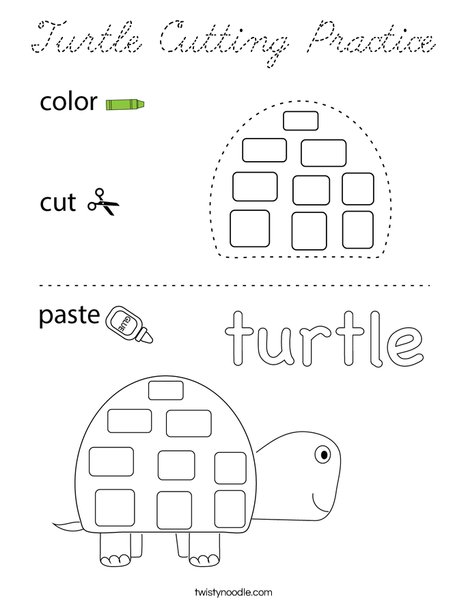 Turtle Cutting Practice Coloring Page