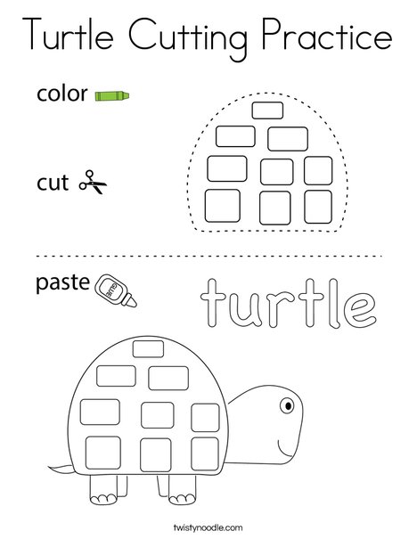 Turtle Cutting Practice Coloring Page