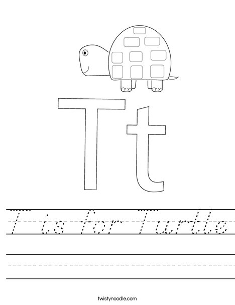 T is for Turtle Worksheet - D'Nealian - Twisty Noodle