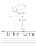 T is for Turtle Handwriting Sheet