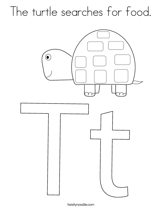 The turtle searches for food. Coloring Page