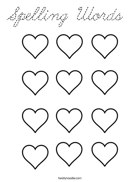 Twelve Hearts Coloring Page