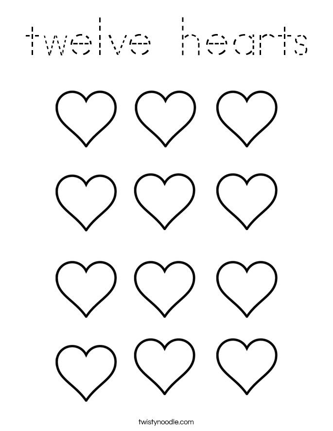 twelve hearts Coloring Page