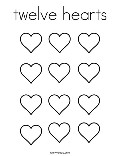 Twelve Hearts Coloring Page
