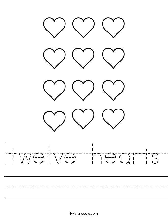 twelve hearts Worksheet - Twisty Noodle