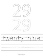 twenty nine Handwriting Sheet