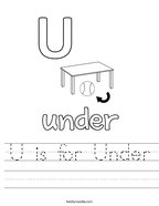 U is for Under Handwriting Sheet