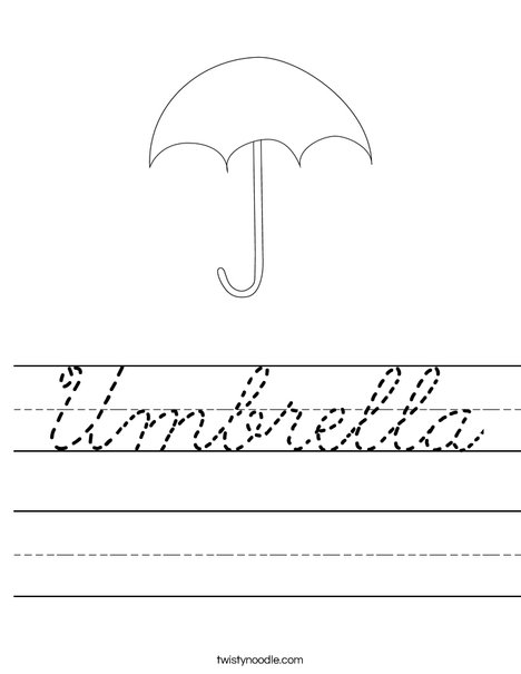 Umbrella Worksheet - Cursive - Twisty Noodle