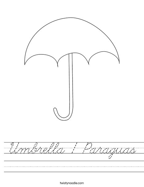 Umbrella / Paraguas Worksheet - Cursive - Twisty Noodle