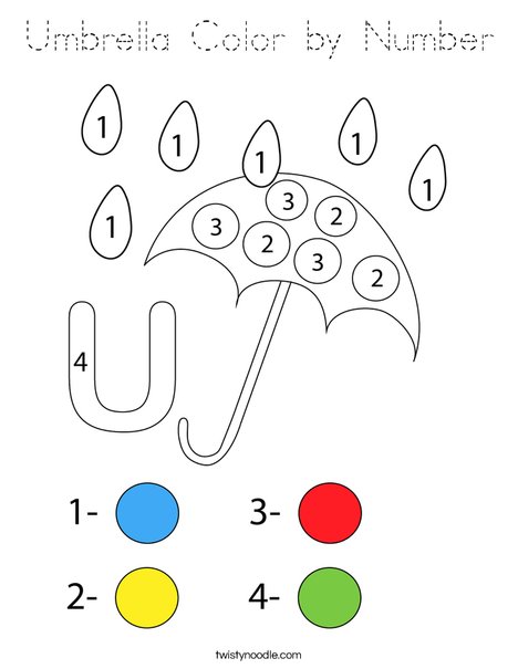 Umbrella Color by Number Coloring Page