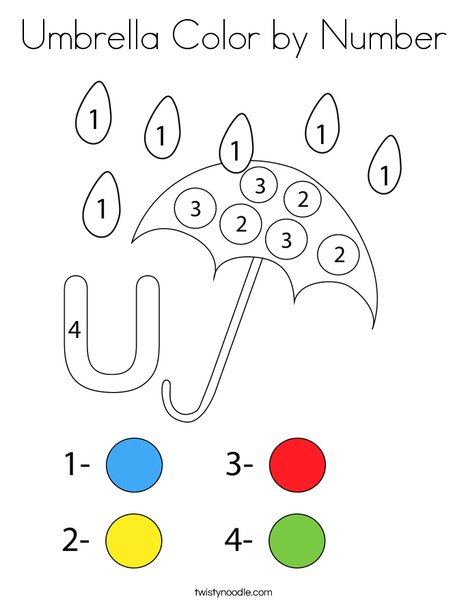 Umbrella Color by Number Coloring Page