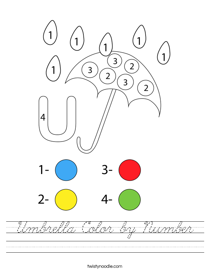 Umbrella Color by Number Worksheet