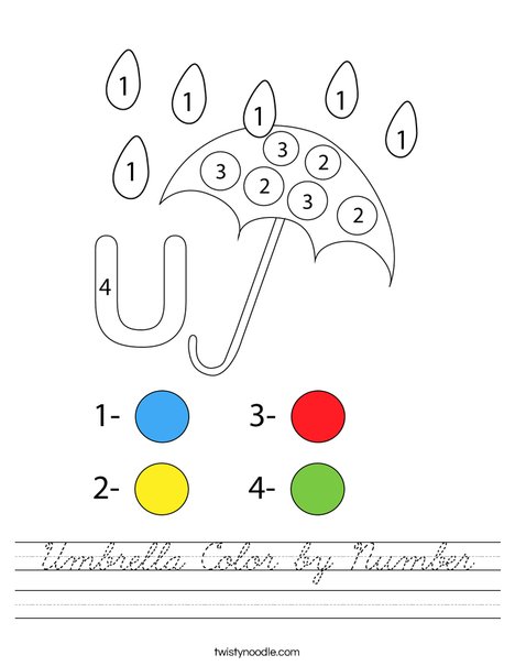 Umbrella Color by Number Worksheet