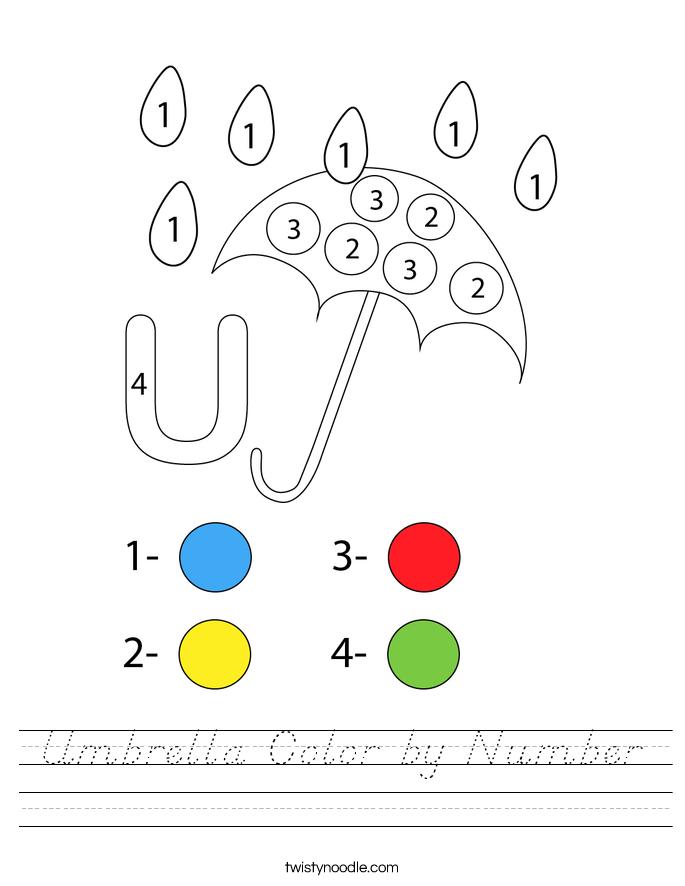 Umbrella Color by Number Worksheet