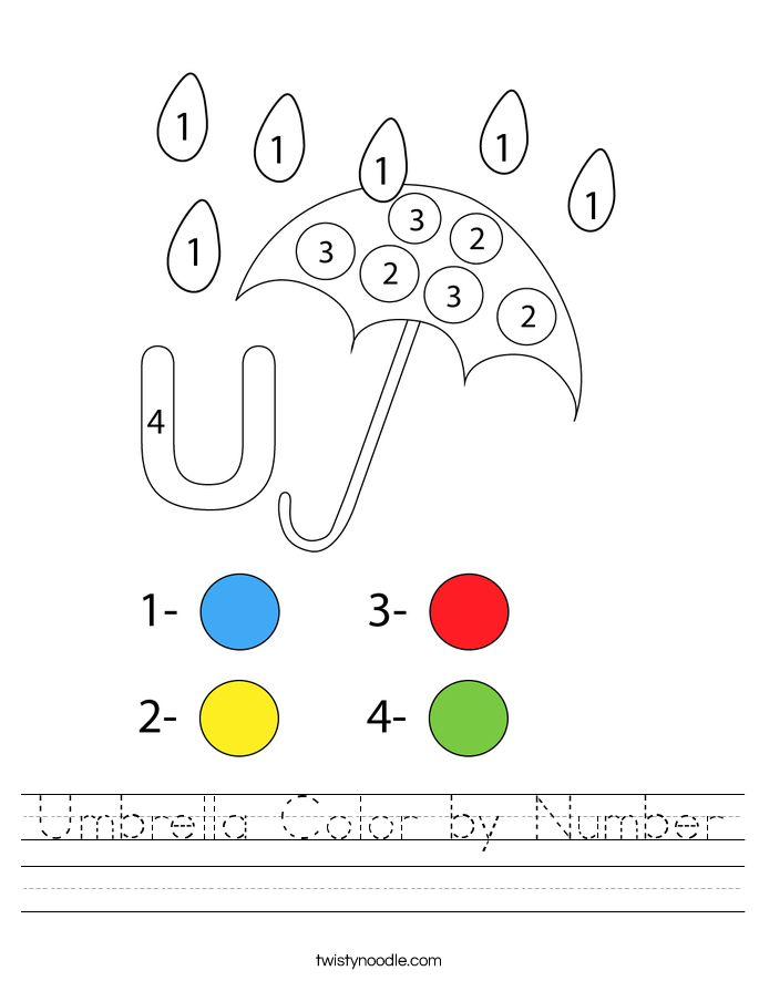 Umbrella Color by Number Worksheet