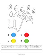 Umbrella Color by Number Handwriting Sheet