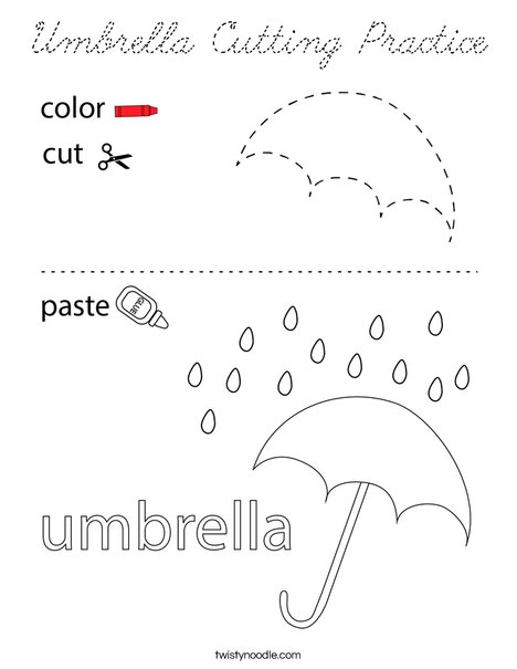 Umbrella Cutting Practice Coloring Page