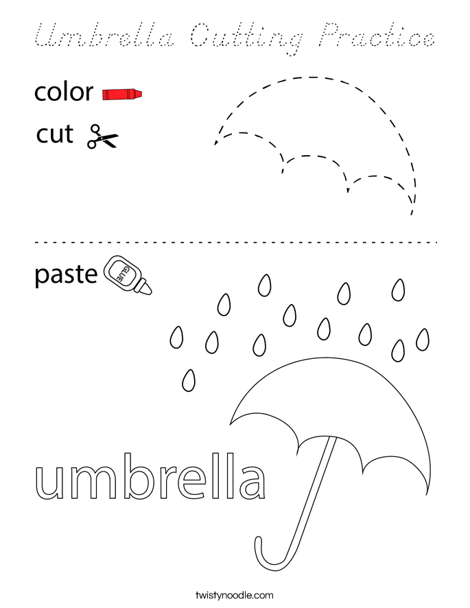 Umbrella Cutting Practice Coloring Page