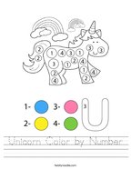 Unicorn Color by Number Handwriting Sheet