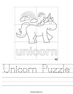 Unicorn Puzzle Handwriting Sheet