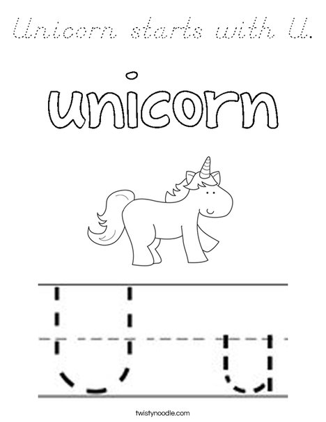 Unicorn starts with U. Coloring Page