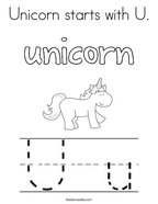 Unicorn starts with U Coloring Page