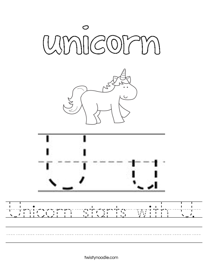 Unicorn starts with U Worksheet Twisty Noodle Unicorn starts with U Worksheet Twisty Noodle