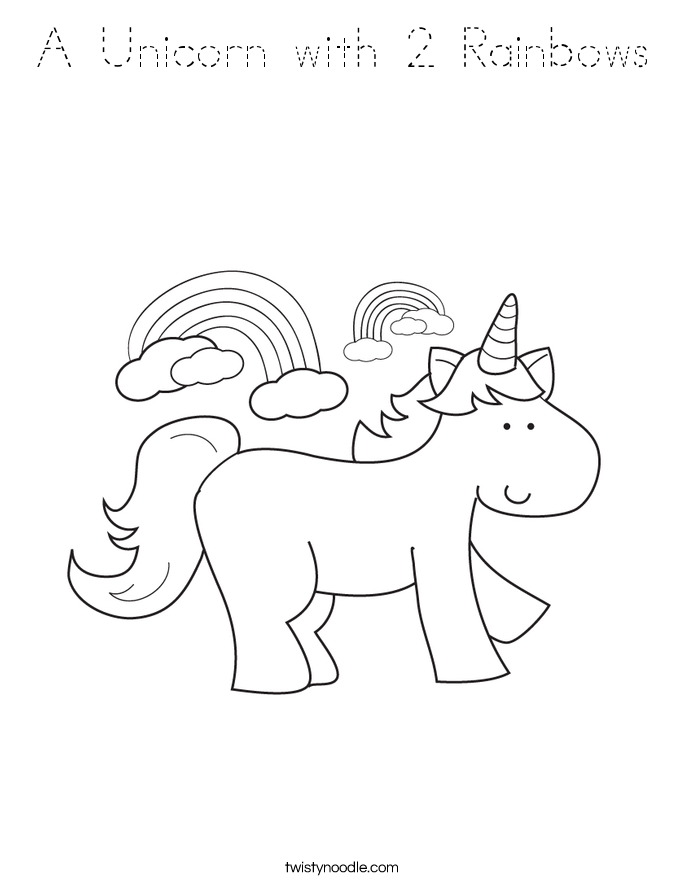 A Unicorn with 2 Rainbows Coloring Page