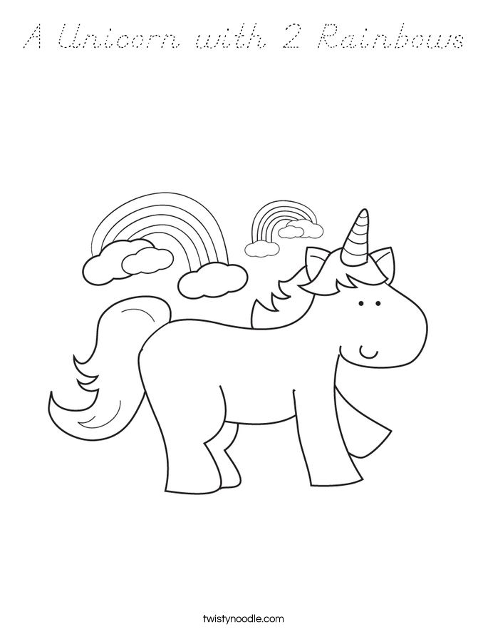 A Unicorn with 2 Rainbows Coloring Page