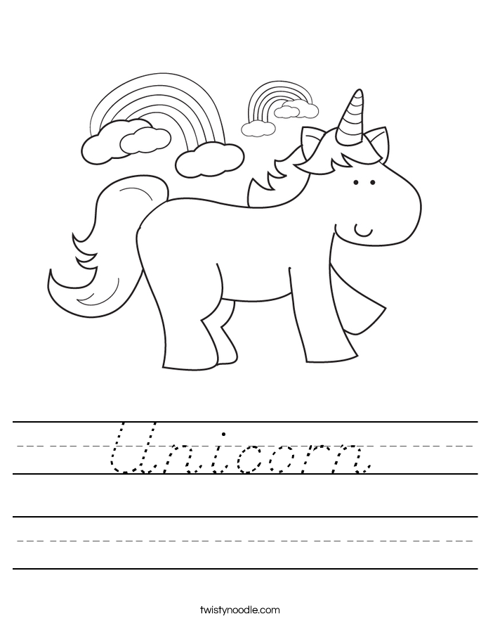 unicorn worksheet dnealian twisty noodle