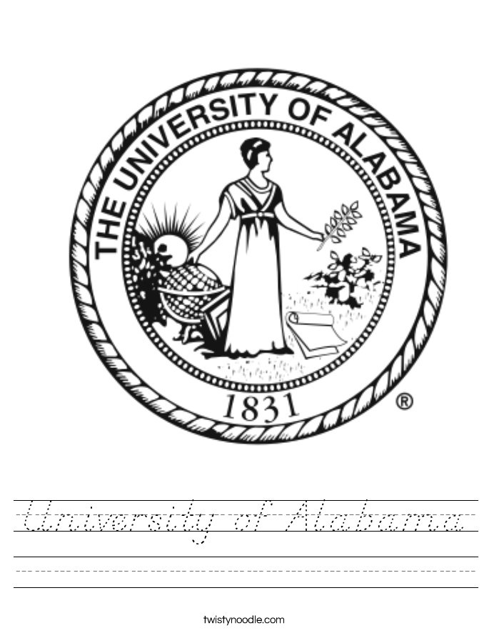 University of Alabama Worksheet - D'Nealian - Twisty Noodle