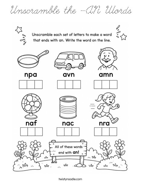 Unscramble the -AN Words Coloring Page